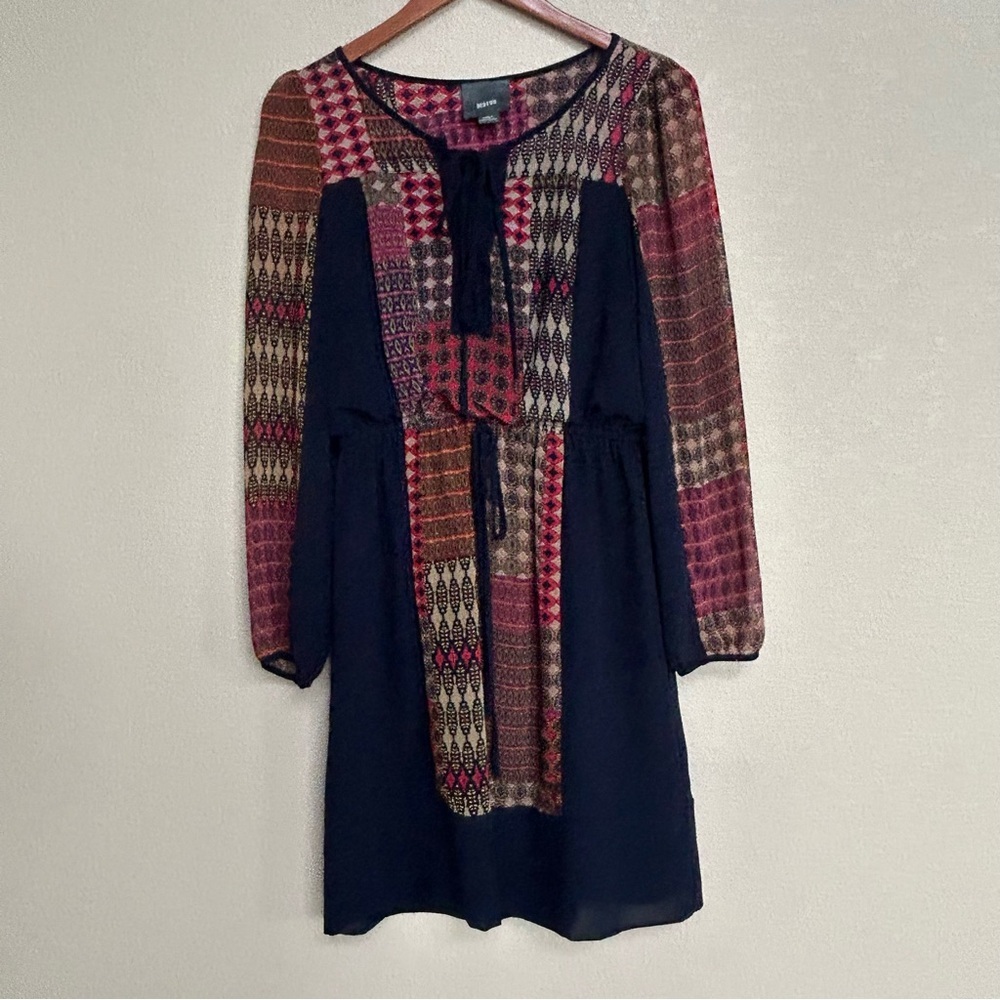 Maeve by Anthropologie Colorful Patchwork Boho Drawstring Waist Dress Small